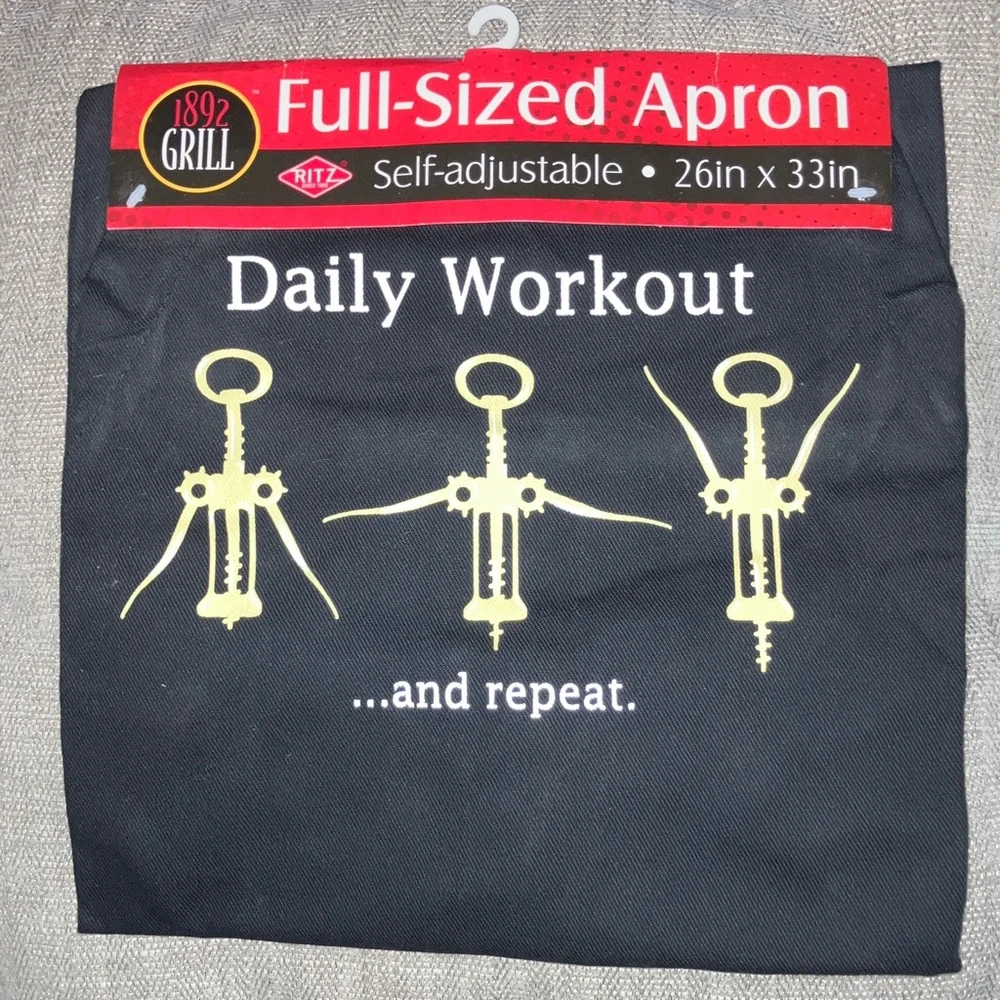 Black Full-Sized Apron with Corkscrew Workout‎ Design 26x33” New by Ritz 1892